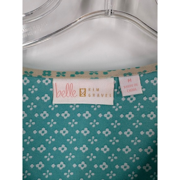 Belle Kim Gravel Teal Blue Paisley Print V-Neck Caftan Tunic Top Blouse M‎ - Picture 3 of 7